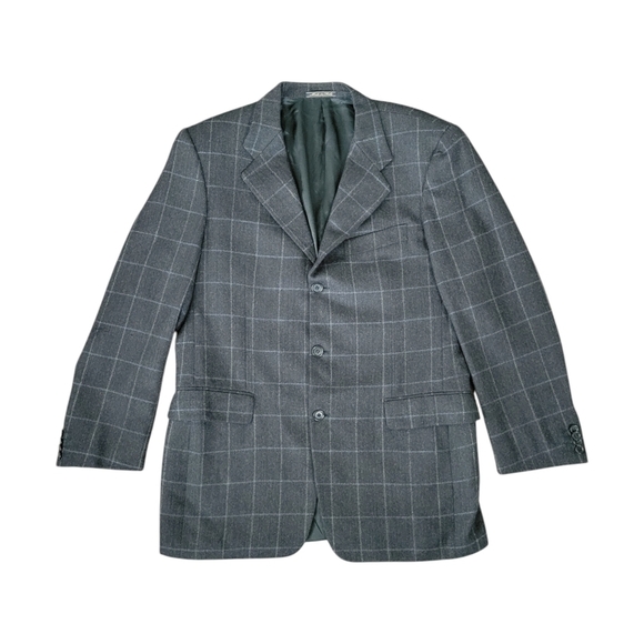 Trussini Boyds Philadelphia Men's IT 50/US 40 Wool Suit Jacket Dark Gray Plaid